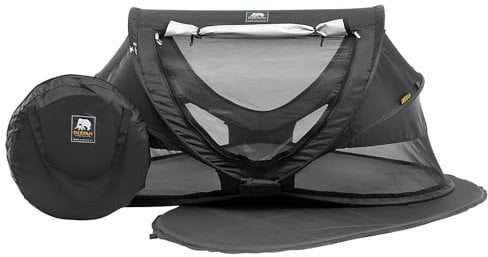 Deryan Lit de Voyage pour Petits Enfants avec Matelas - De la Naissance Jusqu'à 4,5 Ans - Tente Bébé Pop-Up Montée en 2 Secondes - Moustiquaire et Sac de Voyage Inclus - 136x84x62cm (Noir)