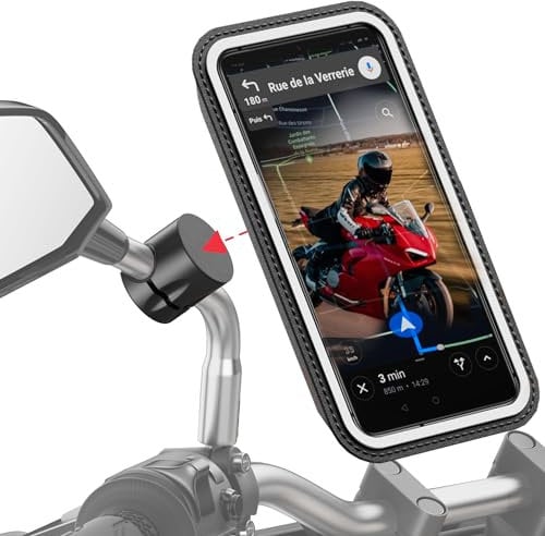 Shapeheart - Porta cellulare scooter specchietto antivibrazioni. Supporto telefono scooter impermeabile con tasca magnetica, fino a 250 km/h. 100% universale. Porta telefono scooter per retrovisore