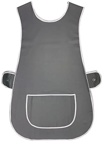 BITALY Delantal tabardo universal para hombres y mujeres, varios colores, barra de limpieza de cocina, catering, con bolsillo, color gris, 1 unidad, XL