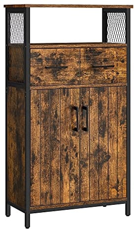VASAGLE Armario Almacenaje, Armario Aparador, Estante Ajustable y Cajón, Armario de Baño, Estructura de Acero, para Salón Cocina, Estilo Industrial, Marrón Rústico y Negro LSC261B01