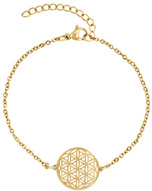 Nuoli® Lebensblume Armband Damen Gold (15 + 5cm verstellbar) Armkette für Frauen & Mädchen mit Blume des Lebens Anhänger