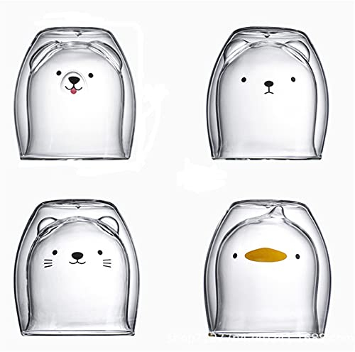 æ— Paquete de 4 bonitas tazas de vidrio de doble pared con aislamiento de doble pared, taza de café, taza de té, taza de leche, el mejor regalo para oficina y cumpleaños personal (oso)