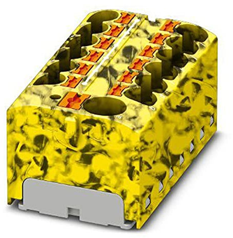 PHOENIX CONTACT PTFIX 10/12X4-FE Verteilerblock, 450 V, 32 A, Anzahl der Anschlüsse 13, Querschnitt 0,2 mm² - 6 mm², AWG 24 - 10, Breite 46,3 mm, Höhe 21,7 mm, schwarz/gelb, 8 Stück