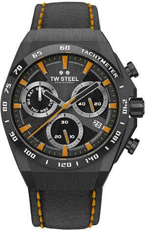 TW Steel CEO Tech Herren 44mm Quarzuhr mit Lederarmband und Datumskalender