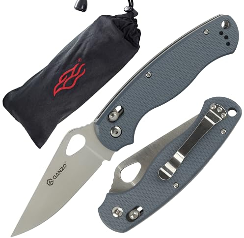GANZO G729-GY Couteau Pliant de Poche Lame en Acier 440C 85 mm G10 Poignée Antidérapante avec Clip Camping EDC Couteau 210 mm 101 g (Gris)