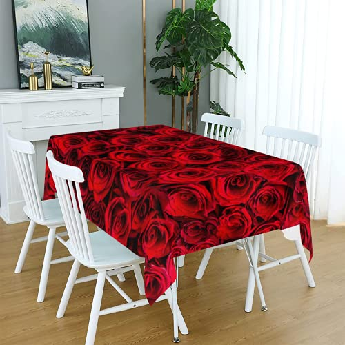 Rechteckige Tischdecke mit schönem Rosenmuster, aus Polyester, dekorativ für Küche, Esszimmer, Party, Outdoor, Kaffee, Bar, knitterfreie Tischdecke