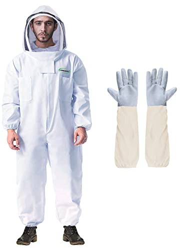 LONGADS Traje de abeja profesional para hombres y mujeres, traje de apicultor con guante y capucha ventilada, traje de abeja de varios tamaños para patio trasero y guardián de abejas