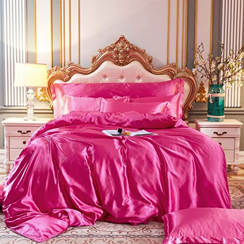 RFFLUX 100% Mikrofaser Sommer Bettwäsche Set 135x200 cm 2 Teilig Rosa Seide Bettwäsche mit Reißverschluss Ultra Weich Atmungsaktive Luxus Glatt Satin Kinderbettwäsche mit Kissenbezüge 50x75