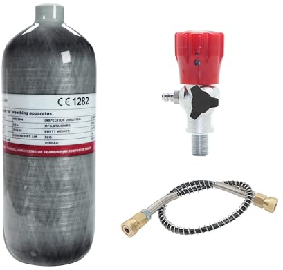 TUXING 2L 4500psi Kohlefaser-Lufttank (Leere Flasche) & Paintball-Füllstation mit Manometer, Ventilregler für PCP-Spiel