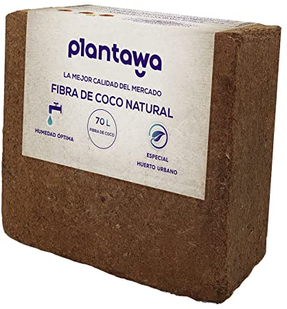 PLANTAWA Fibra de Coco Orgánica Bloque 5Kg 70L - Ladrillo compactado. Tierra para Plantas Uso Huerto Urbano Terrario Plantas Exterior Turba para macetas