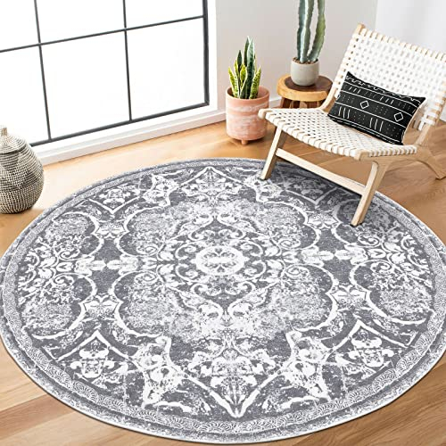 Enyhom Retro Boho Rund Teppich 120cm, Hochflor Küchenteppich, Waschbarer Wohnzimmerteppich, Extra Weicher Kreis Teppich für Schlafzimmer Esszimmer Studie Kinderzimmer