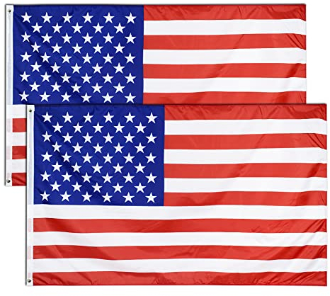2 Pcs USA Flagge,90 × 150 cm Amerikanische Fahne mit Messingösen Wetterfest Farbecht United States of America Flag für Fußball WM 2022 Deko Draußen/Drinnen