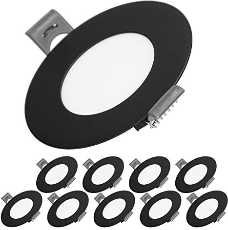 ECD Germany 10er Pack LED Panel Einbaustrahler 3,3W, Rund Ø85x30 mm, Kaltweiß 6000K, Schwarz, 280 Lumen, Alu, Flach, Ultraslim, Wasserdicht IP44, Deckenstrahler Deckenleuchte Einbauleuchten Spot Lampe