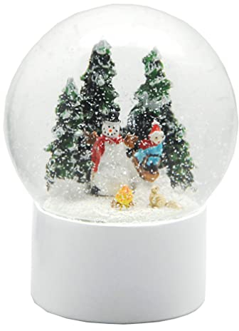 Schneekugel Schneemann mit Kind auf Schlitten |Winterszene auf Sockel weiß, Pure-Line, Durchmesser 100mm | 20104