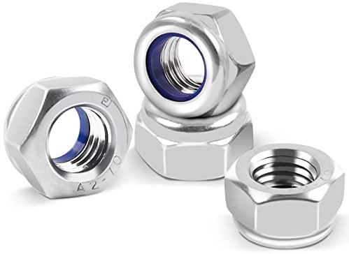 DIN985 20 Stück Sechskantmuttern M10, Leryati Sicherungsmuttern Edelstahl Standard A2 V2A M10 Mutter, Selbstsichernde Muttern Stoppmutter, Sechskant Edelstahlmutter Stoppmuttern Kontermuttern Set