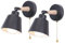 iDEGU Lot de 2 Appliques Murales Rétro Vintage E27 Luminaire Plafonnier Industriel en Bois et Métal Réglable Lampe Murale Interieur avec Interrupteur Applique Moderne pour Chambre Entrée Salon (Noir)