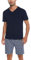Bresdk Pigiami Uomo Cotone Corto Manica Corta Pigiama Estivo 2 Pezzi Leggero Maglia con Scollo a V e Pantaloncini Scozzesi, Plaid - Blu Navy, XL