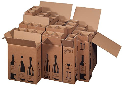 karton-billiger | Carton d'expédition pour bouteilles Carton à vin Expédition de bouteilles Certificat PTZ, certifié DPD, Hermes, UPS, 8 tailles | 1-12 bouteilles (pour 4 bouteilles, 10)