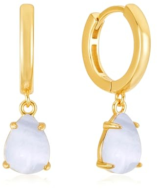 Edelstein Ohrringe Silber 925. Creolen mit Edelstein Anhänger Tropfen Chalcedon lila oder grün