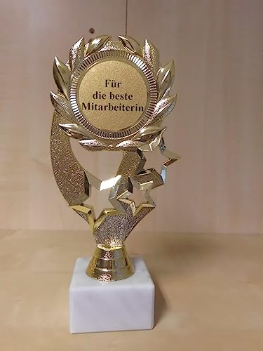 Pokal Geschenk Für die Beste Mitarbeiterin Geburtstag - Gr. 19 cm, (Gold) - Trophäe - mit Gravur - Pokale - (A1)