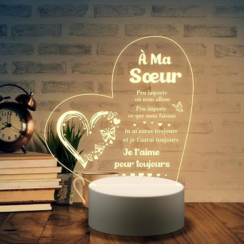 KAAYEE Cadeau Soeur, Veilleuse en Acrylique Cadeau Soeur Anniversaire, Cadeau Soeur Noel, Idee Original Cadeaux pour Meilleur Femme Soeur