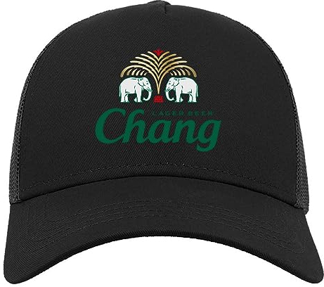 Chang Elephant Logo Halbmaschige Trucker-Cap-Baseballmütze aus Baumwolle Schwarz