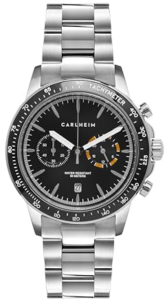 Carlheim Men's Watches Aksel 4005 Silver Black Link Tachymeter