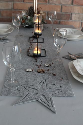 Tischläufer aus Filz Weihnachtstischläufer Tischband Tischdecke Weihnachtstischdecke Tischdekoration Filztischläufer Tischschutz Weihnachten (Grau_Weihnachten Stern, 40 x 150)