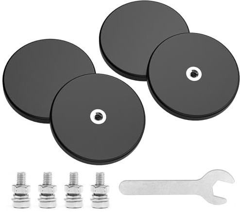 4 Stück Magnet Gummiert Starke, Neodym Magnete Gummiert Extra Stark mit M6 Außengewinde und Schlüssel, für Lichtleisten und Zusätzliche Spiegel Den Außenbereich (Ø43mm 10 Kg Haftkraft)