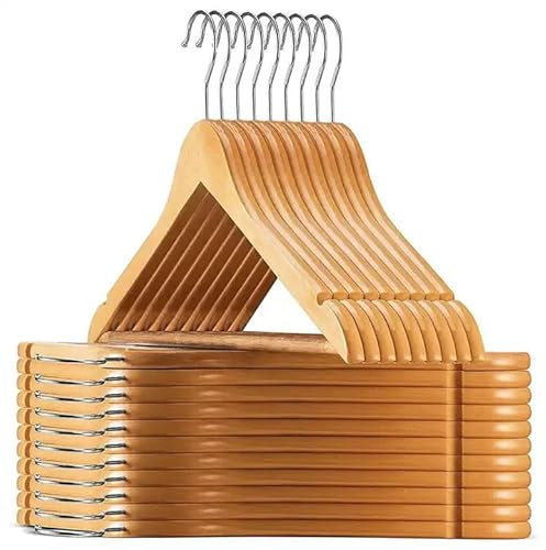SEVERNO Holzaufhänger Buche hell, Kleiderbügel aus Massivholz, Hosen Kleiderbügel mit hoher Haltbarkeit, Kleideraufbewahrung & Organisation, Verchromte Haken, rutschfeste Zuglasche, 10 Stück
