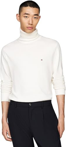 Tommy Hilfiger Herren Pullover Pima Cashmere Roll Neck mit Rollkragen, Weiß (Ivory), L