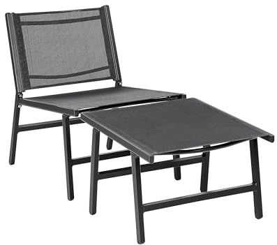 Beliani Gartenstuhl Aluminium schwarz mit Rückenlehne Hocker Bespannung modern Marceddi