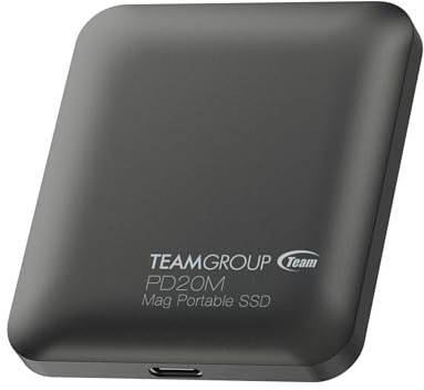 TEAMGROUP PD20M TPSEG2002T0C108 - Disco SSD externo magnético (2 TB, lectura, hasta 2000 MB/s, USB 3.2 Gen 2 x 2 Type-C, 4K ProRes HDR Record iPhone 15 y 16 Pro Max, iPad TPSEG2002T0C108)