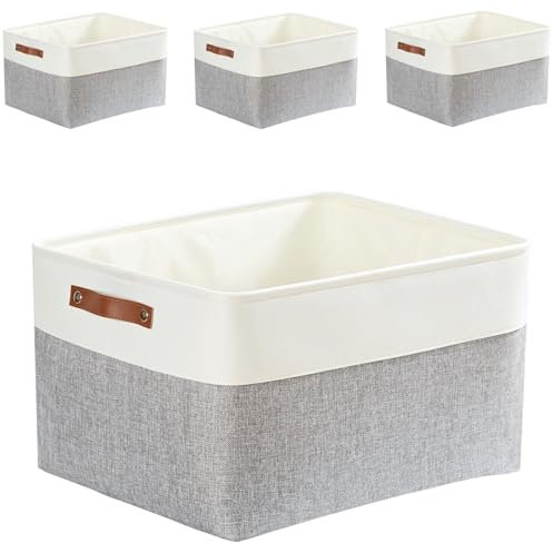Mangata Large Storage Box Set of 4,Thickened Fabric Storage Baskets for Bedroom Wardrobe Shelf(L, Grey/white)