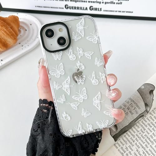 RALEAVO Compatible with iPhone 14 Pro Max Case Clear Cute Butterfly Design Aesthetic Girls & Women Pretty Case Silicone Shockproof Protective Phone Case Cover for iPhone 14 Pro Max-White