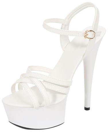 Minetom Damen Plateau Pumps High Heels Stiletto Schnallenschuhe Sandaletten Absatzschuhe Elegant Peep Toe Plattform Abend Party Hochzeit Sandalen A Weiß 39 EU