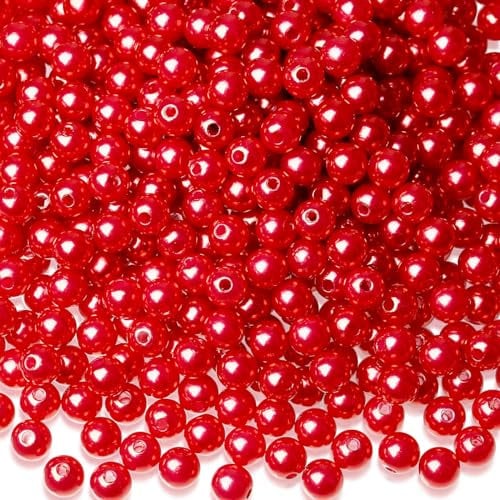 XianNVXi 500pcs Red Polished Beads - 8mm Round, Perfect for Bracelet Making & Jewelry Crafting