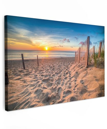 MuchoWow© Bild auf Leinwand Groß 120x80 cm XXL Schlafzimmer Bilder Badezimmer Wand Deko Wohnzimmer Modern Wanddeko Bilderwand Geschenk Dünen - Sonnenuntergang - Strand - Meer - Horizont