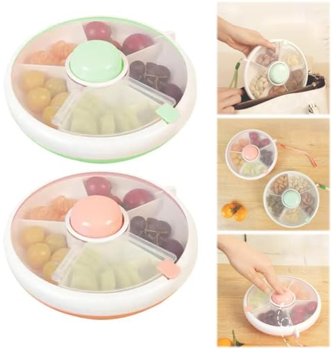 EHOTER Snack Spinner Drehbare Aufbewahrung Kinder Tragbare Melone Süßigkeiten Samen Organizer Aufbewahrungsboxen Snackbehälter für Kinder für Indoor Outdoor Reisen Picknick Verwendung (Grün + Pink)