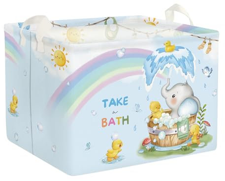 Clastyle Simple Animal Baby Laundry Hamper Collapsible Clothes Kids Storage Basket Waterproof Boys Girls Toy Box for Nursery Room, Elephant, 40*30*30 cm