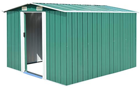 Rantry Gartenhaus aus Metall, Grün, 257 x 298 x 178 cm, für den Außenbereich, zur Aufbewahrung von Werkzeugen