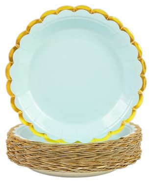 DHAIQC Platos de papel azul y dorado, 50 unidades, 18 cm, platos de fiesta de color azul con borde dorado, platos desechables, platos de papel para cumpleaños, bodas, aniversarios (azul dorado, 18 cm)