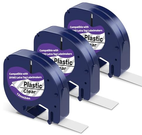 3 X Etikettenband Kompatibel Mit DYMO Letratag 12mm X 4m - Transparente Kunststoffetiketten für LT-100H XR 100T - Schwarz Auf Klar