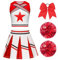 XFOZDM Cheerleader Kostüm Kinder Cheerleader Kostüm Kleid Mädchen Cheer Uniform mit Pompoms und Kopfschmuck Cheerleader Outfit Kinder für Faschingskostüme Halloween Karneval Rot 160