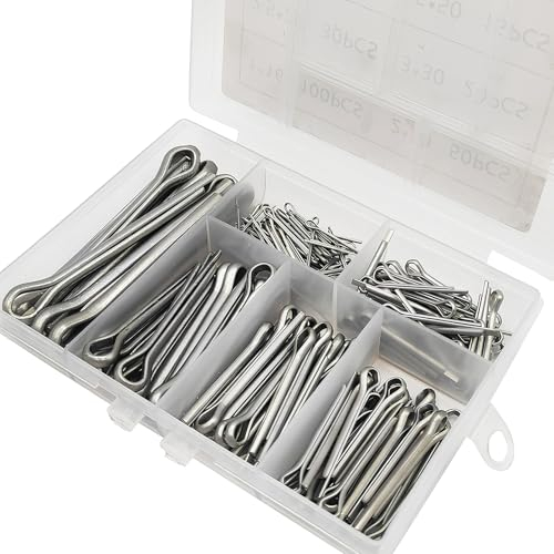 Set di 230 splinte in acciaio inox, 6 misure, con scatola di assortimento, set di rondelle di sicurezza, M1, M2, M2,5, M3, M4, M5, per auto, camper, attrezzi da giardino