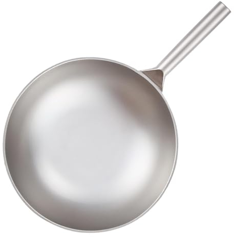 Pentola in puro titanio, padella wok con coperchio, wok antiaderenti e padelle per friggere, wok a fondo piatto senza rivestimento chimico per induzione, elettrico, a gas, tutti i fornelli (A 40 cm)