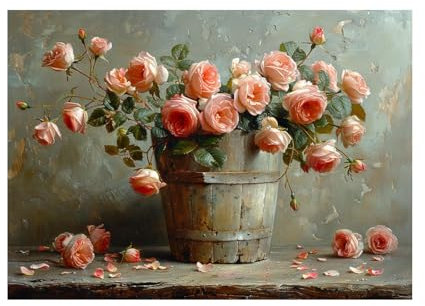 AMXBZC Impression sur Toile Peinture Tableau, Fleurs De Rose En Vase Mural Decoration Salon de Modern Cascade - Plantes - Paysage - Coucher de soleil-50x70cm Sans cadre (Rouge 32)