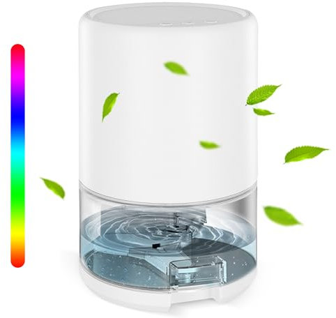 Mini Dehumidifier for Home, Interior Dehumidifier with 7 Colour LED Light, Individual Pull-Out Tanks, Auto Shut Off, Small Dehumidifier for Home Bedroom Bathroom Office (1000ML Water Tank)