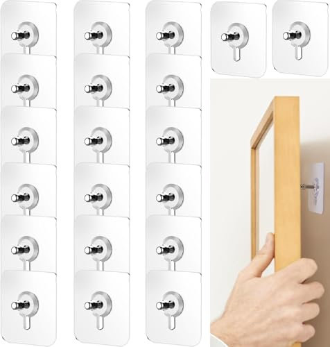 20 Stück Klebeschrauben Wandhaken Klebenagel Transparent Klebenagel Bilder Aufhängen Bildaufhänger Selbstklebend Wandhaken Klebe Schrauben Ohne Bohren für Bilder,Poster,Fotos