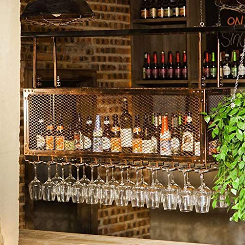 Botellero de latón vintage para colgar en la pared con soporte para copas de vino grande para botellas de 120 x 30 x 45 cm